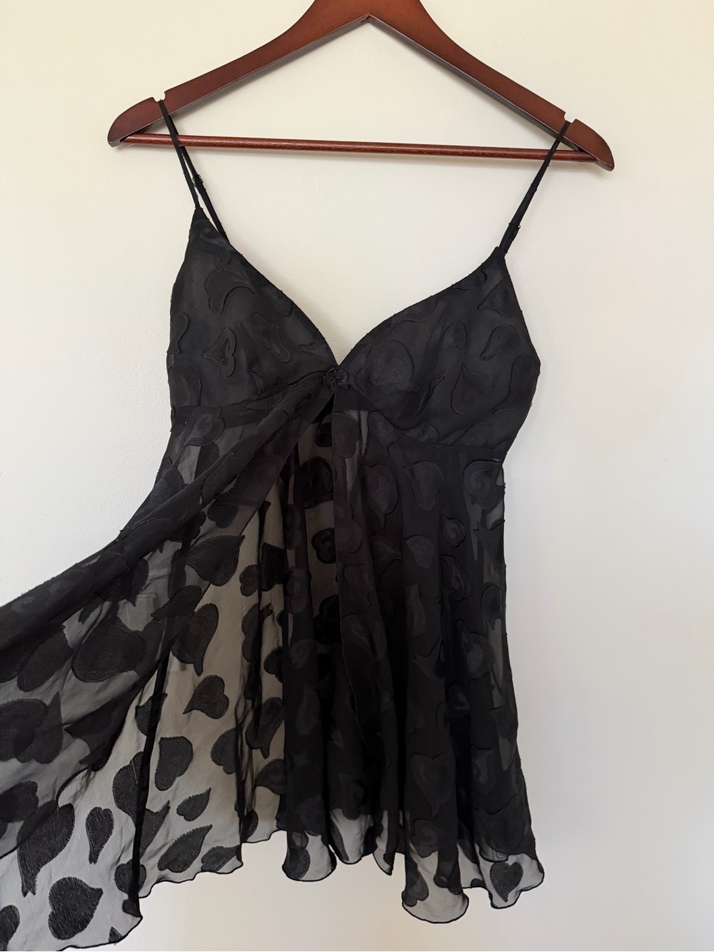 Vintage Victoria’s Secret Black Sheer Heart-Print Babydoll Chemise
